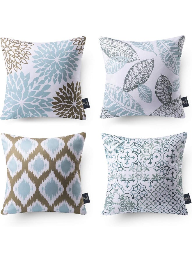 Phantoscope Set of 4 New Living Series Leaf Geometric Blue and Coffee Throw Decorative Pillow Cover Cushion Cover 18 x 18 inches 45 x 45 cm - Image 5