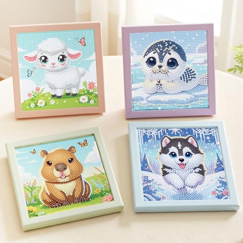 NANZHOO 4 Pack Diamond Art Kits Diamond Painting Kits for Beginners, 5D Cute Animals Diamond Art Gem Art Dimond Art Paintings, Mosaic Kits DIY Full Drill for Gift Home Wall Decoration, 6x6 Inch - Image 4