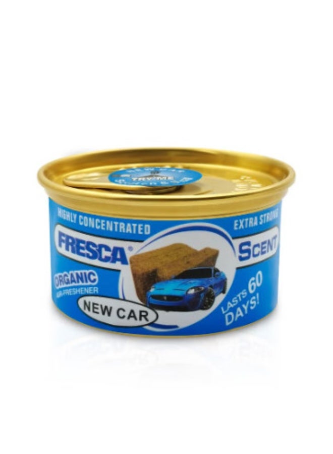 Fresca Organic Air Freshener New Car Scent 42g – Extra Strong Long-Lasting Fragrance Up to 60 Days – Spill Proof Can for Car, Office, Home, Cup Holder, Dashboard, Closet & More AS-560-BG - Image 1