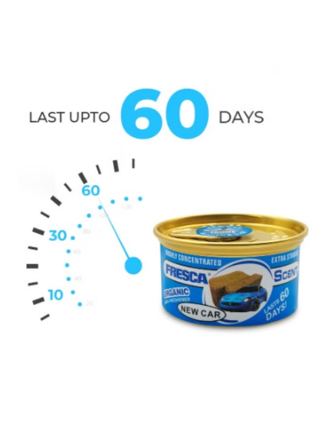 Fresca Organic Air Freshener New Car Scent 42g – Extra Strong Long-Lasting Fragrance Up to 60 Days – Spill Proof Can for Car, Office, Home, Cup Holder, Dashboard, Closet & More AS-560-BG - Image 2