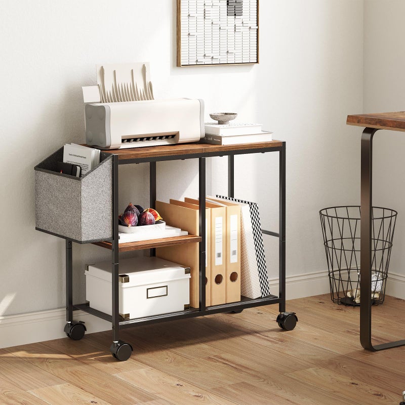 MAHANCRIS Printer Stand with Storage Bag, 3-Tier Mobile Under Desk Printer Cart with Wheels, Wood Rolling Printer Table, Organizer Shelf for Study, Office, Living Room, Rustic Brown PTHR2201 - Image 2