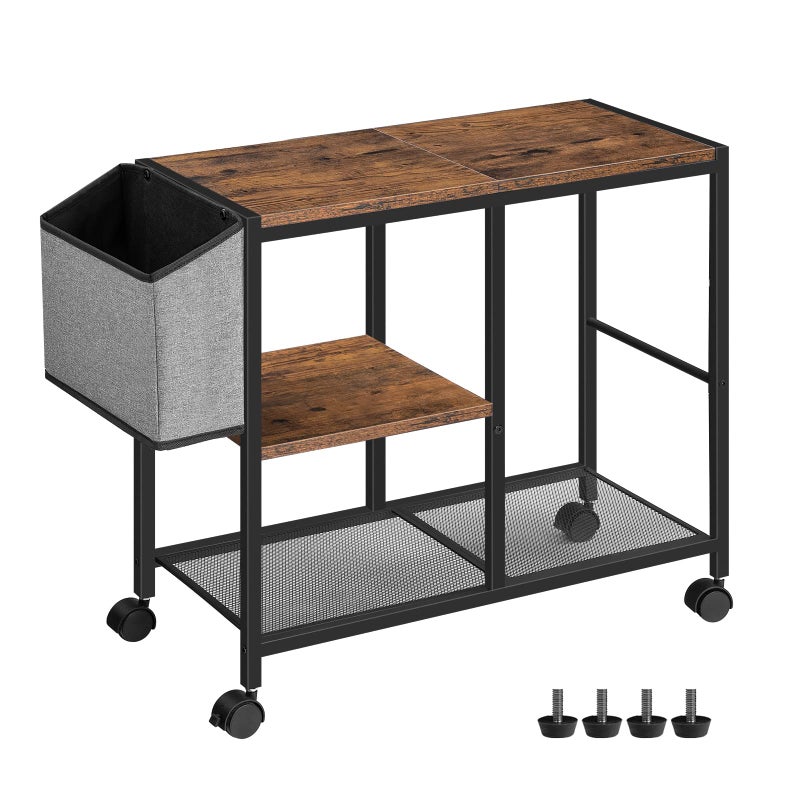 MAHANCRIS Printer Stand with Storage Bag, 3-Tier Mobile Under Desk Printer Cart with Wheels, Wood Rolling Printer Table, Organizer Shelf for Study, Office, Living Room, Rustic Brown PTHR2201 - Image 1