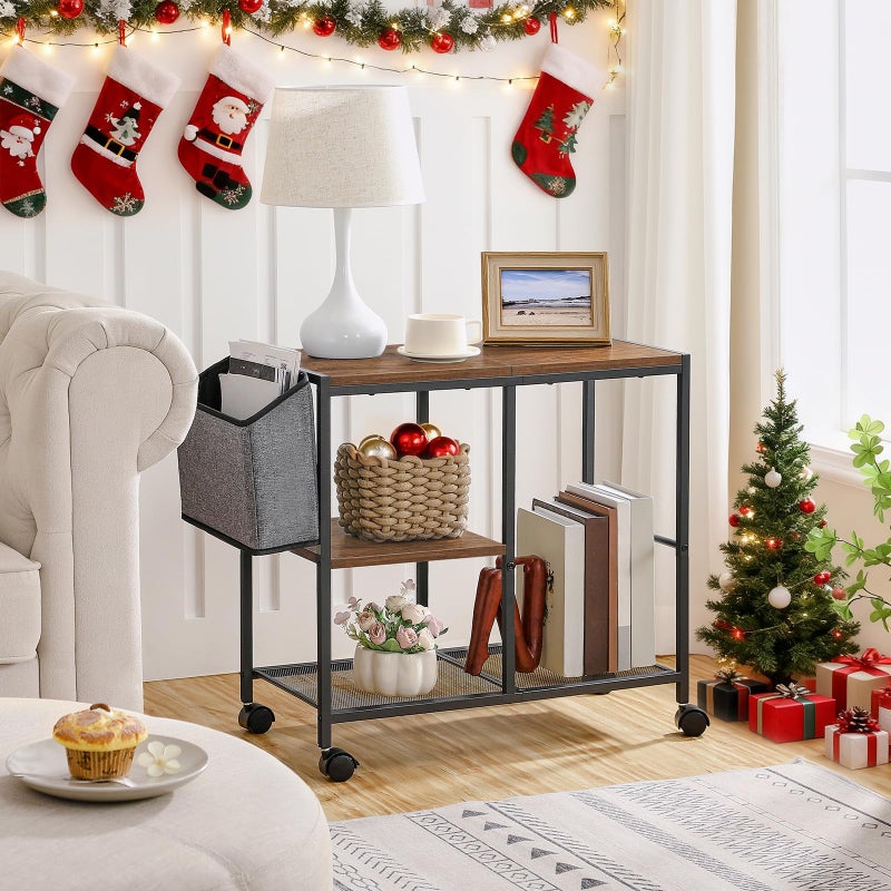 MAHANCRIS Printer Stand with Storage Bag, 3-Tier Mobile Under Desk Printer Cart with Wheels, Wood Rolling Printer Table, Organizer Shelf for Study, Office, Living Room, Rustic Brown PTHR2201 - Image 4
