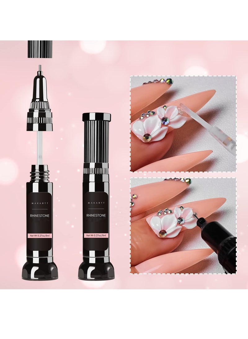 KASTWAVE Nail Rhinestone Glue Gel, Upgrade Gel Nail Glue with Brush & Pen Tip Super Strong Adhesive Precise for Nail Charms Crystals Rhinestones Beads Diamonds Flower 3D Decorations 8ml*2  - Image 2
