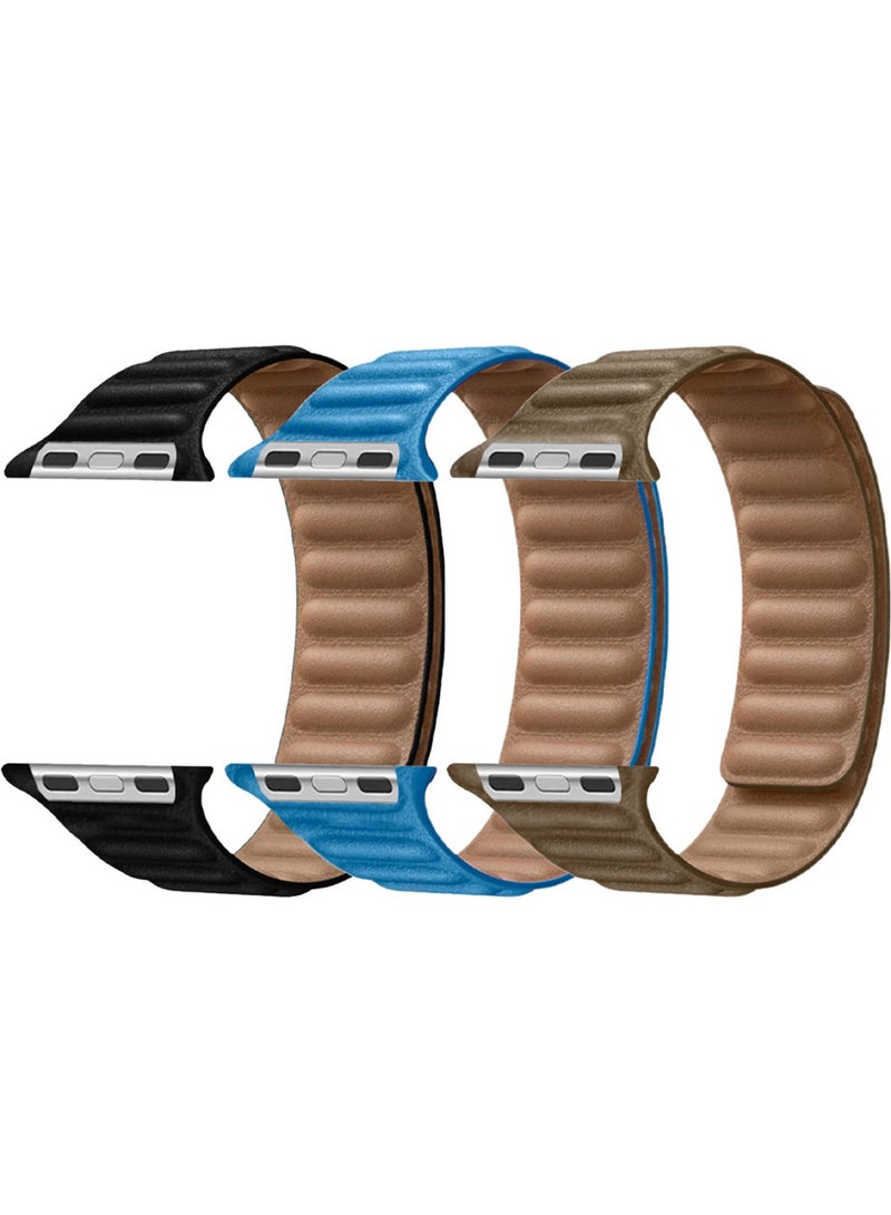 CATANES 3 Packs Replacement Band for Apple Watch Band 49mm 46mm 45mm 44mm -Leather Link Strap Magnetic Loop Adjustable Bracelet - Image 1