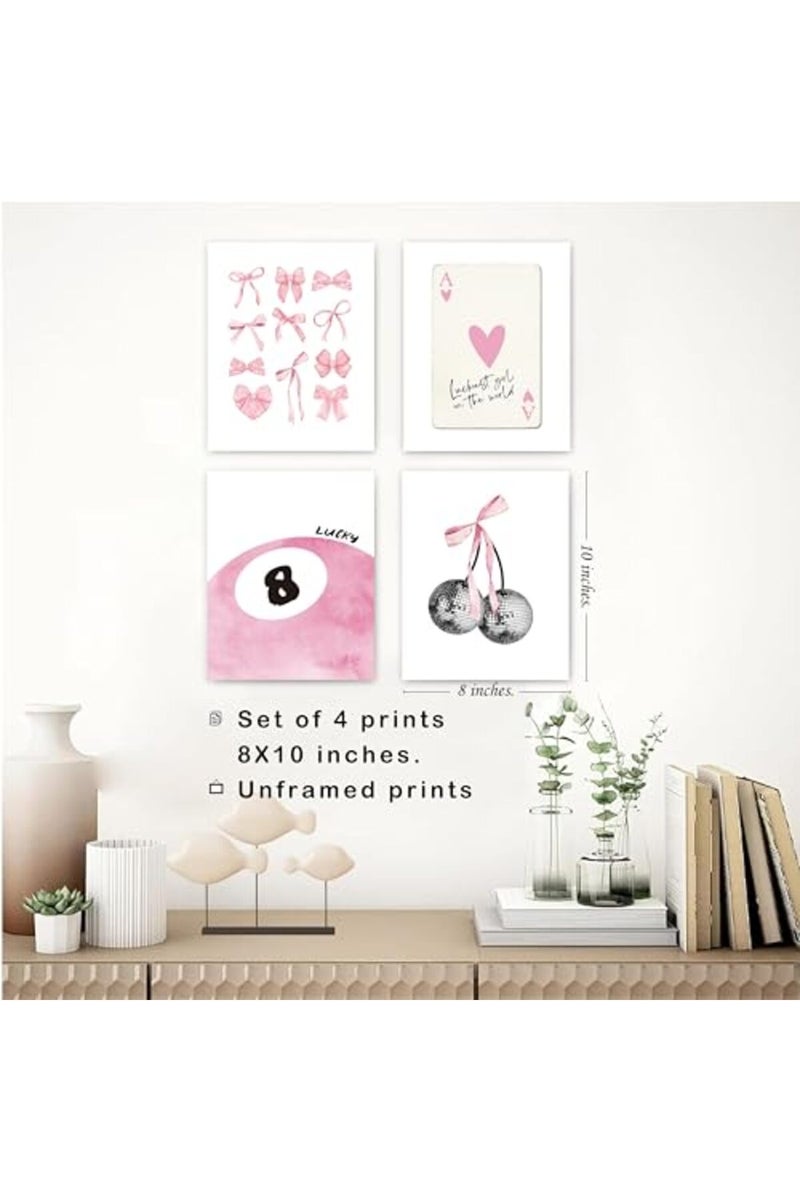 okaxscm Pink Coquette Trendy Preppy Wall Art Prints Set of 4 - Image 2