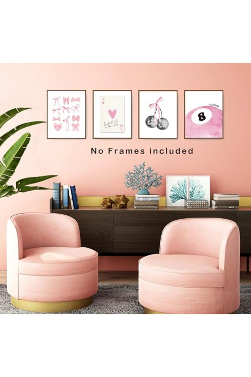 okaxscm Pink Coquette Trendy Preppy Wall Art Prints Set of 4 - Image 4