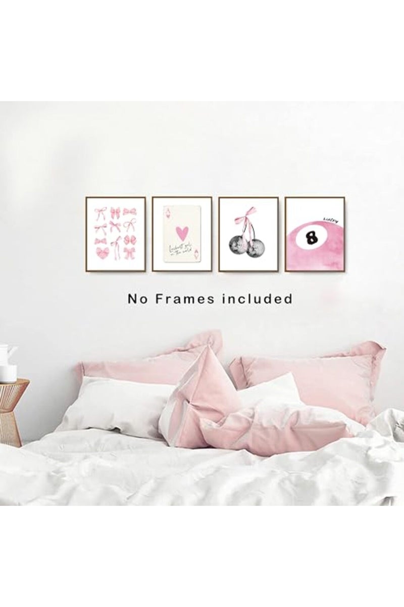 okaxscm Pink Coquette Trendy Preppy Wall Art Prints Set of 4 - Image 3