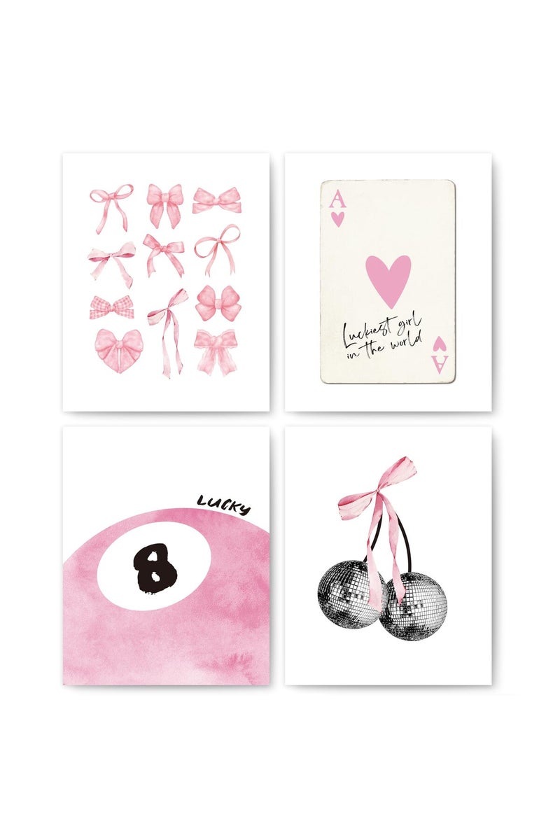 okaxscm Pink Coquette Trendy Preppy Wall Art Prints Set of 4 - Image 1