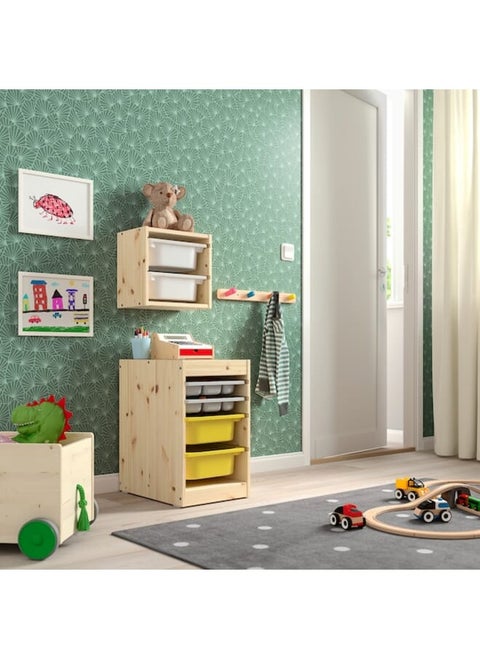 Storage combination w boxes/trays, light white stained pine grey/yellow, 32x44x52 cm