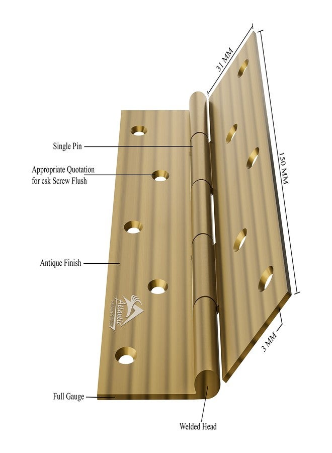Atlantic Heavy Door Hinges 6 Inch x 10 Gauge/3 MM Thickness, Premium Stainless Steel Welded Head, Office, Hotel for Main Door/Bedroom, Kitchen, Bathroom, Antique Finish, Pack of 3 Pcs - Image 4