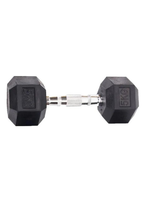 5 KG Rubber Coated Metal Ergonomic Hex Hand Dumbbell for Fitness Strength Training Weightlifting Workout Prevent Rolling Injury for  Home Gym Sports Exercise Gym Equipment Men Women Pack of 1