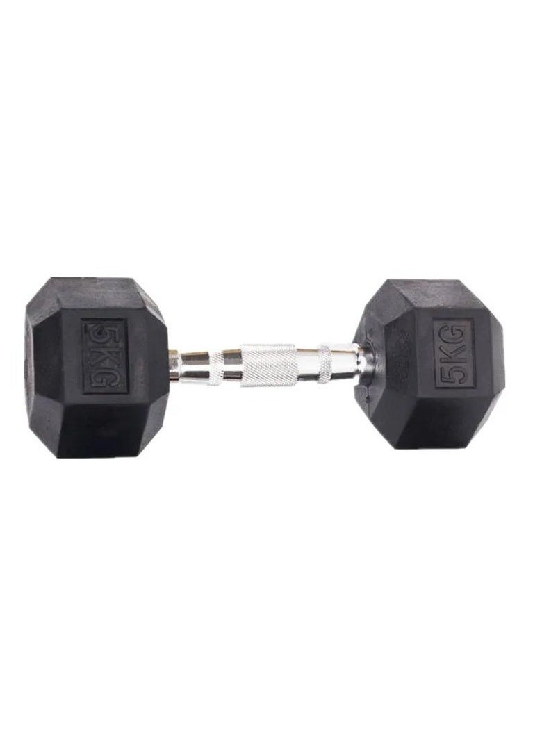VIO 5 KG Rubber Coated Metal Ergonomic Hex Hand Dumbbell for Fitness Strength Training Weightlifting Workout Prevent Rolling Injury for  Home Gym Sports Exercise Gym Equipment Men Women Pack of 1  - Image 1
