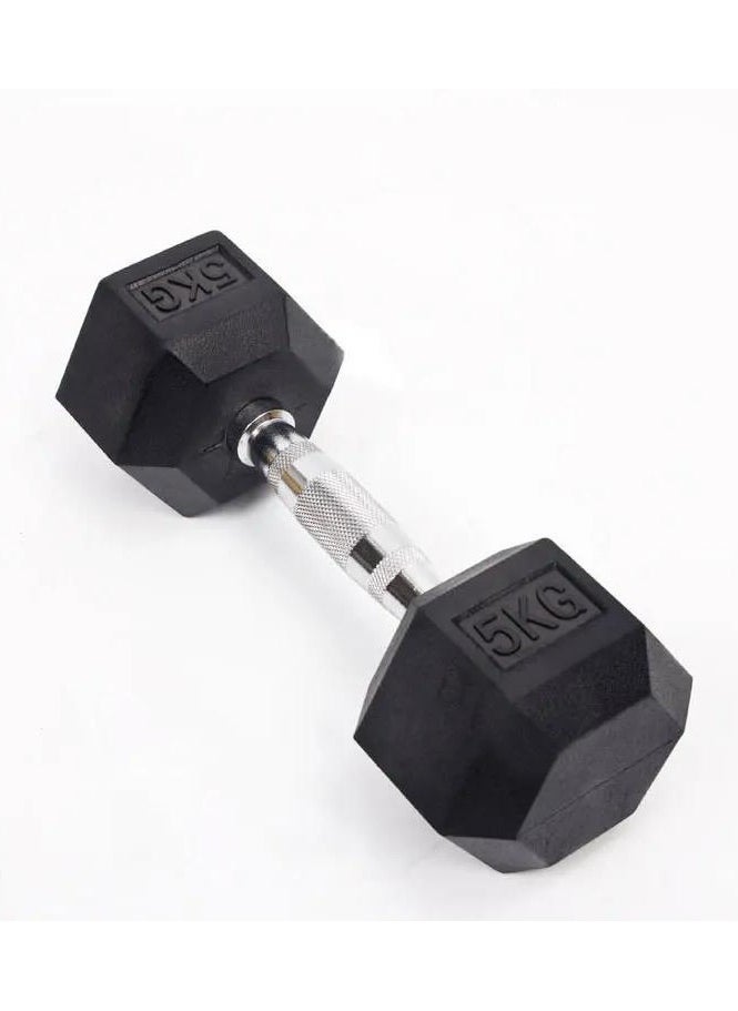 VIO 5 KG Rubber Coated Metal Ergonomic Hex Hand Dumbbell for Fitness Strength Training Weightlifting Workout Prevent Rolling Injury for  Home Gym Sports Exercise Gym Equipment Men Women Pack of 1  - Image 2