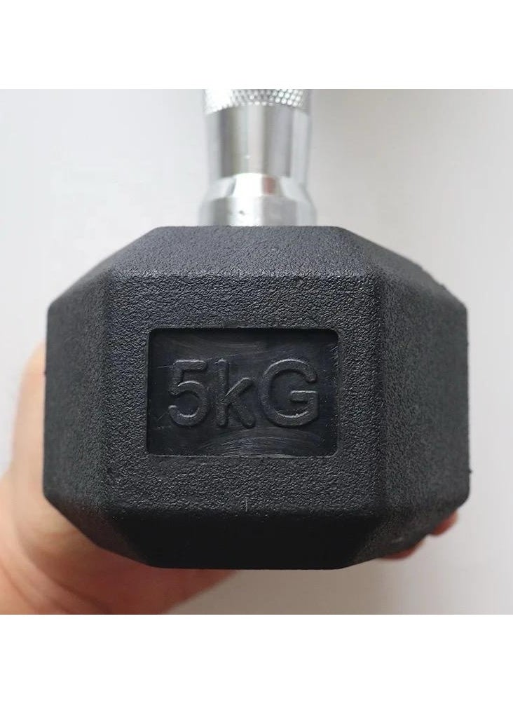 VIO 5 KG Rubber Coated Metal Ergonomic Hex Hand Dumbbell for Fitness Strength Training Weightlifting Workout Prevent Rolling Injury for  Home Gym Sports Exercise Gym Equipment Men Women Pack of 1  - Image 3