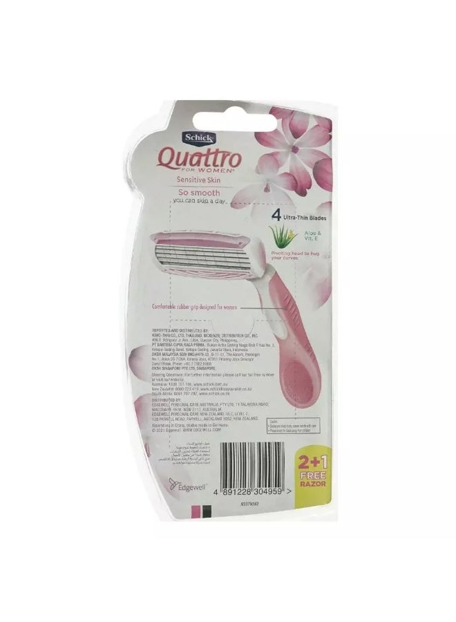 Schick Quattro Sensitive Skin 4 Blades Razor for Women- 3pcs - Image 2