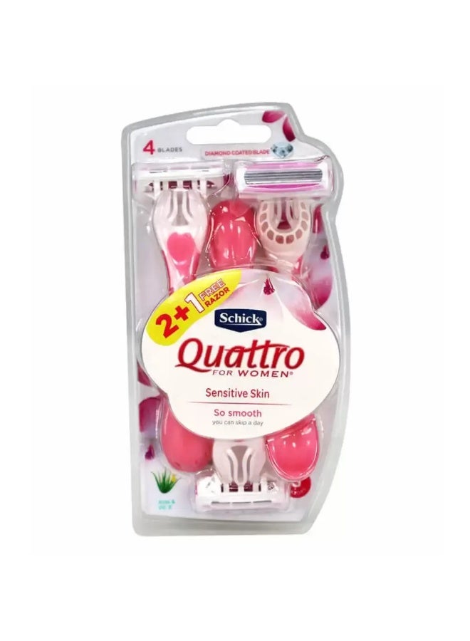 Schick Quattro Sensitive Skin 4 Blades Razor for Women- 3pcs - Image 3