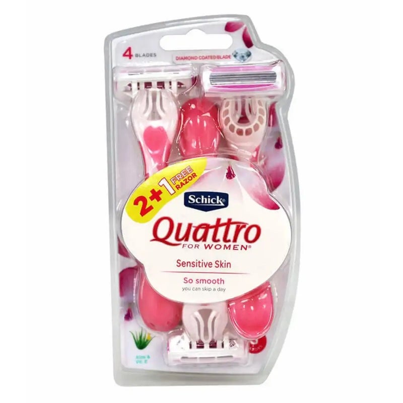Schick Quattro Sensitive Skin 4 Blades Razor for Women- 3pcs - Image 1
