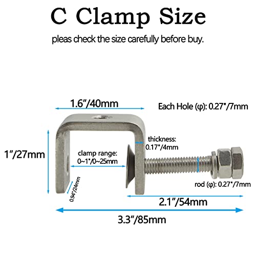 luluxing 4Pcs 304 Stainless Steel C Clamp 1 Inch Tiger Clamp Woodworking Clamp Heavy Duty C-clamp With Wide Jaw Openings - Image 2