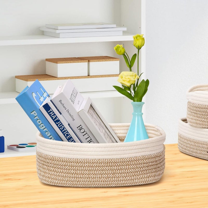 HLWDFLZ 7 Piece Cotton Rope Woven Basket Set  Small Basket for Baby Nursery Pets Montessori Dog  Cat Toy Boxes Bathroom Organization Bins WhiteBrown - Image 5