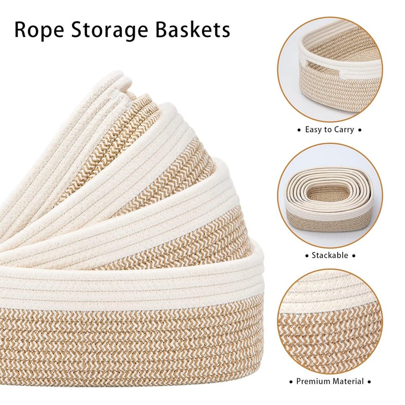 HLWDFLZ 7 Piece Cotton Rope Woven Basket Set  Small Basket for Baby Nursery Pets Montessori Dog  Cat Toy Boxes Bathroom Organization Bins WhiteBrown - Image 3
