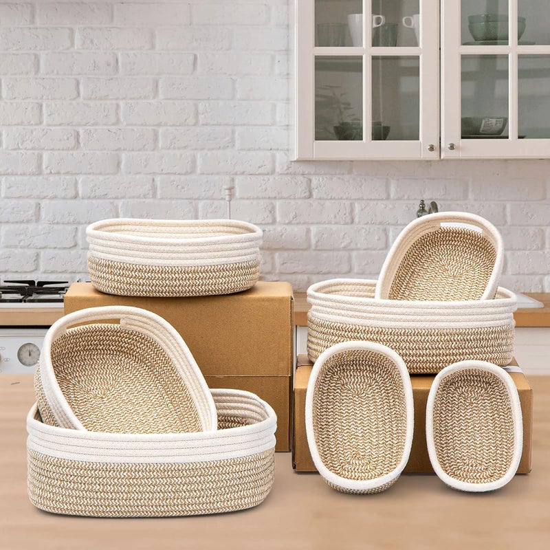 HLWDFLZ 7 Piece Cotton Rope Woven Basket Set  Small Basket for Baby Nursery Pets Montessori Dog  Cat Toy Boxes Bathroom Organization Bins WhiteBrown - Image 4