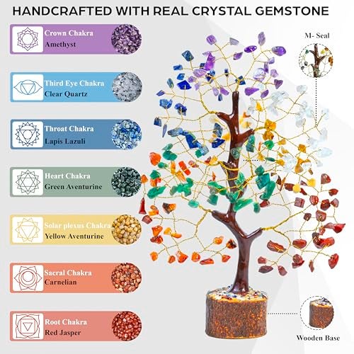 HindCraft Chakra Tree for Positive Energy & Healing | Feng Shui Seven Chakra Tree of Life with Crystals & Stones | Home Décor for Living Room & Spiritual Spaces - Image 2
