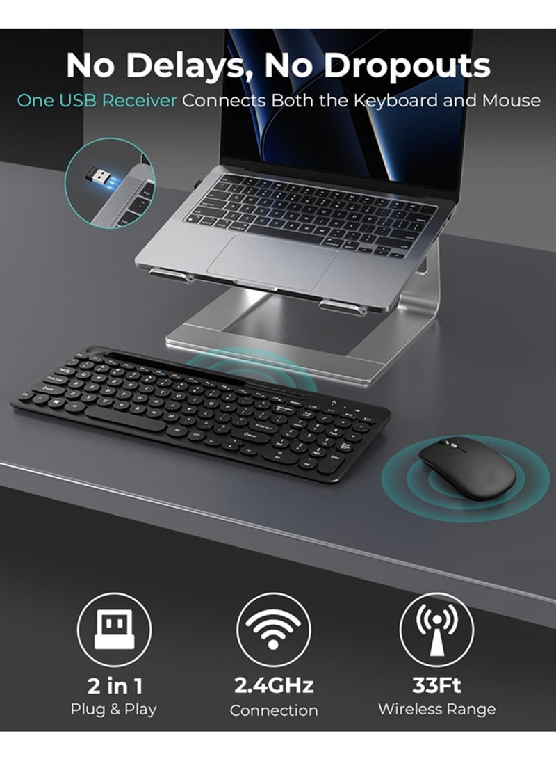 Aookay Arabic & English Wireless Keyboard and Mouse Combo, Multi-Device (Bluetooth+2.4G) Keyboard Mouse with Phone Tablet Holder, Full-Sized Typewriter Cordless Keyboard and Mouse for Computer/Laptop (Black) - Image 3