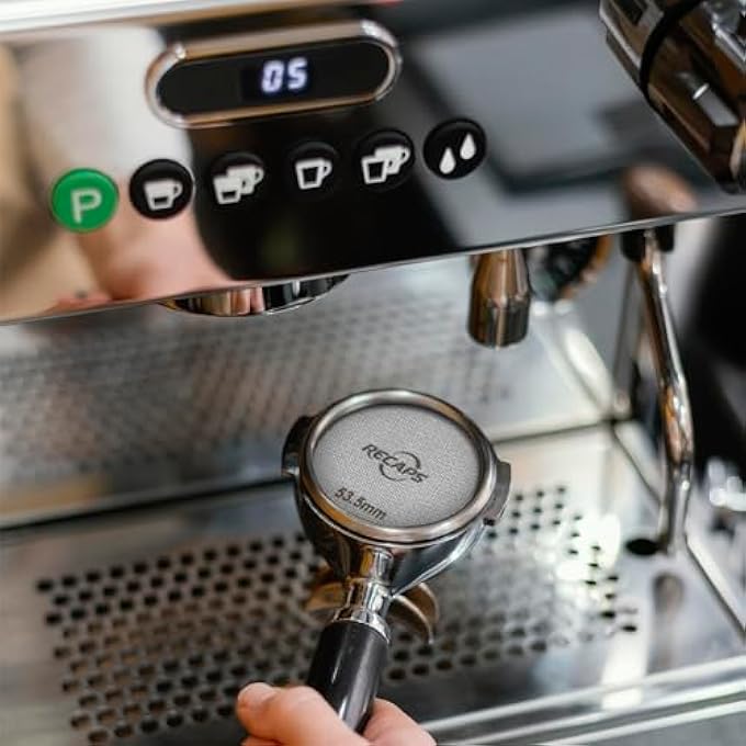 ريكابس فلتر قهوة معدني دائم من نوع إسبريسو بقطر 535 مم، سمك 17 مم، 150 م، مصنوع من الفولاذ المقاوم للصدأ 316 لسلة فلتر الإسبريسو - Image 5