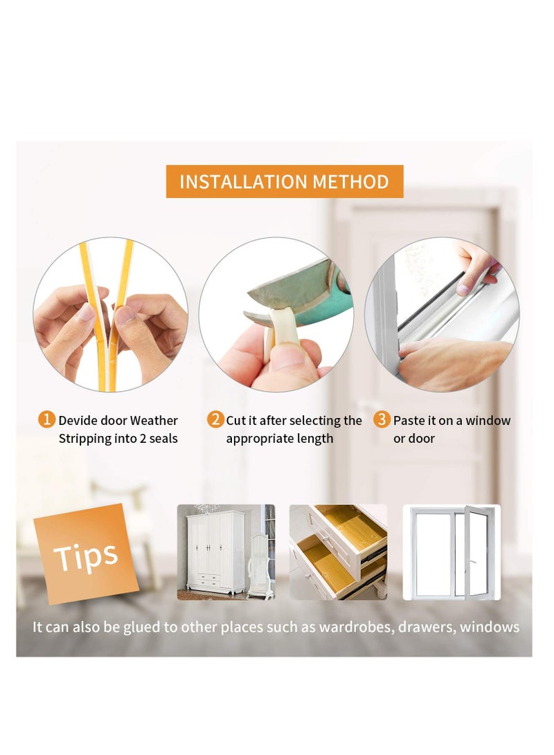 Zikra Door Weather Stripping, Window Seal Strip for Doors and Windows - Self-Adhesive Foam Weather Strip | Soundproof Seal Strip Insulation Epdm D Type 66ft(5m) 2 Pack (White) - Image 4