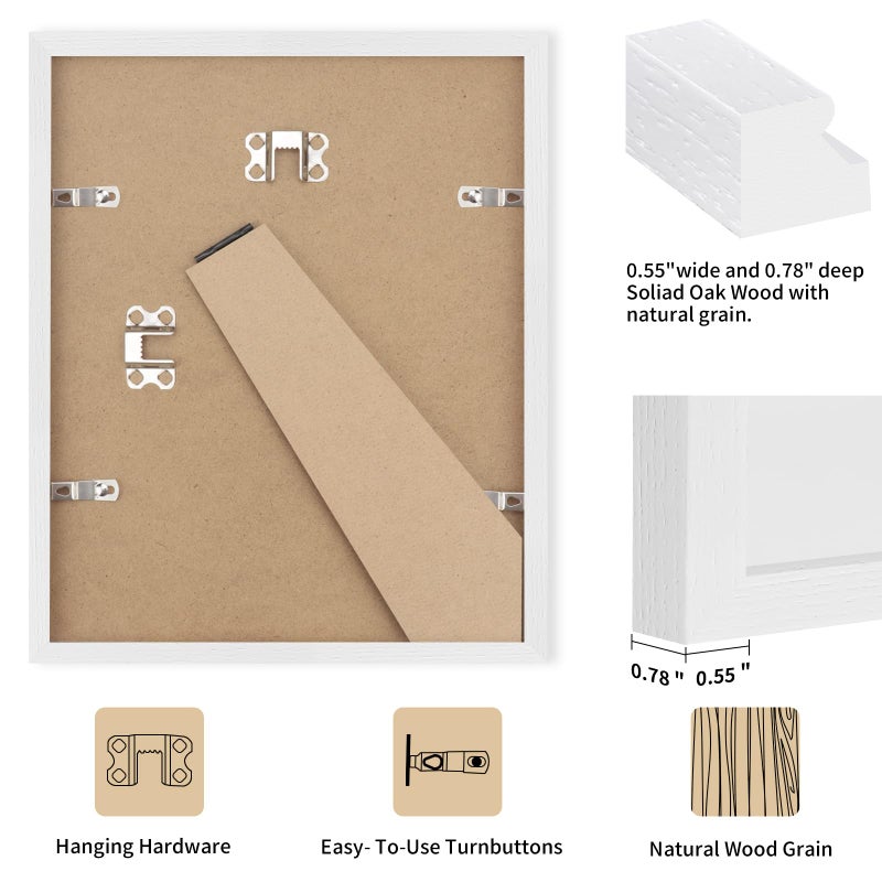 puthiac Picture Frame  White 8x10  Natural Solid Wood  1 Pack - Image 3