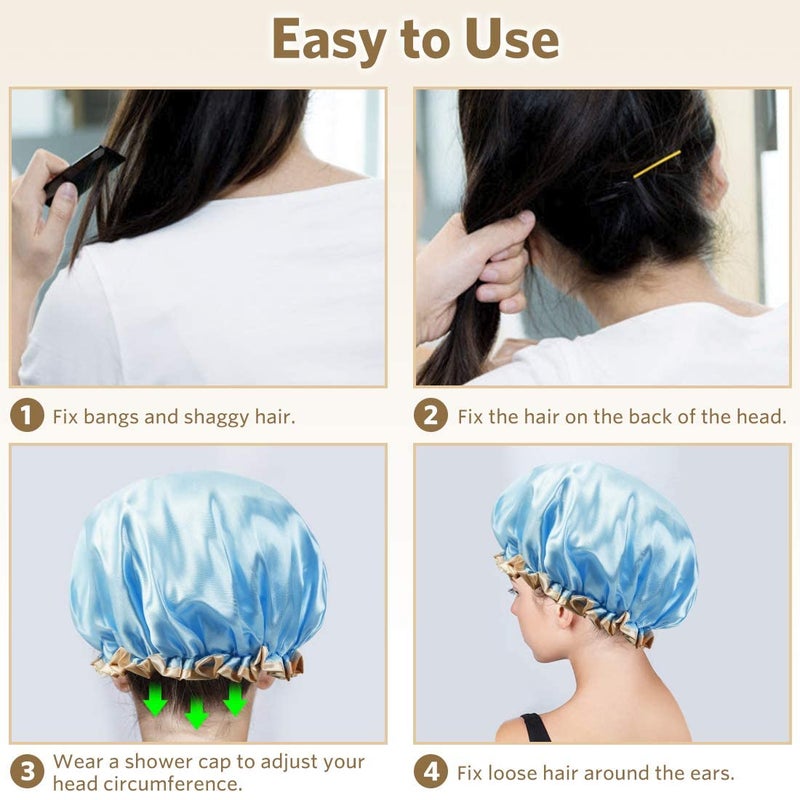 LDG WARE Women Waterproof Shower Cap, Free Size | Double Layer (Golden Border Shower Cap, Quantity - 3) - Image 4