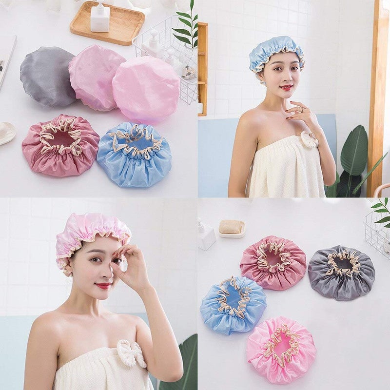 LDG WARE Women Waterproof Shower Cap, Free Size | Double Layer (Golden Border Shower Cap, Quantity - 3) - Image 5