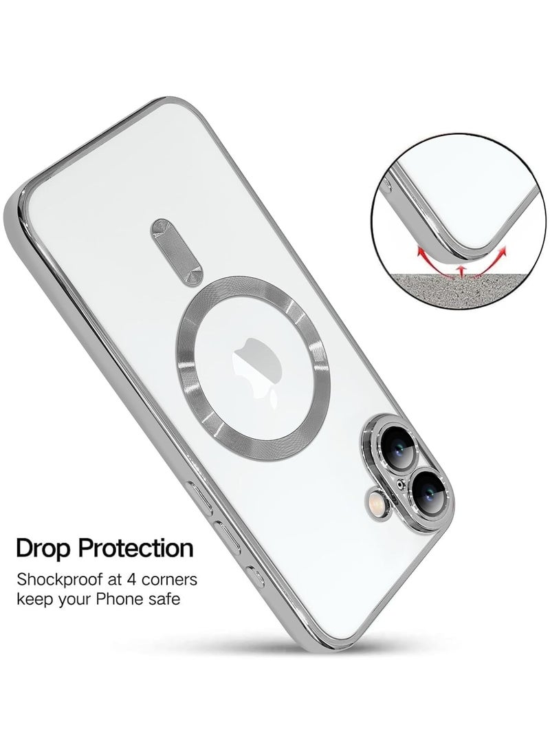 Magnetic Case Made for iPhone 16 Plus [Built-in Camera Lens Protector] [Compatible with MagSafe] Soft TPU Anti-Scratch Shockproof Protective Slim Clear Case for Women Men - Silver