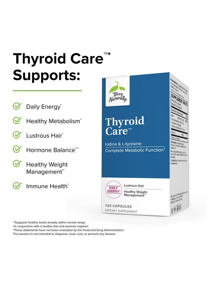Terry Naturally Thyroid Care - 120 Capsules - Complete Metabolic Function - with Iodine + L-Tyrosine - Non-GMO, Gluten Free, Kosher - 60 Servings - Image 5