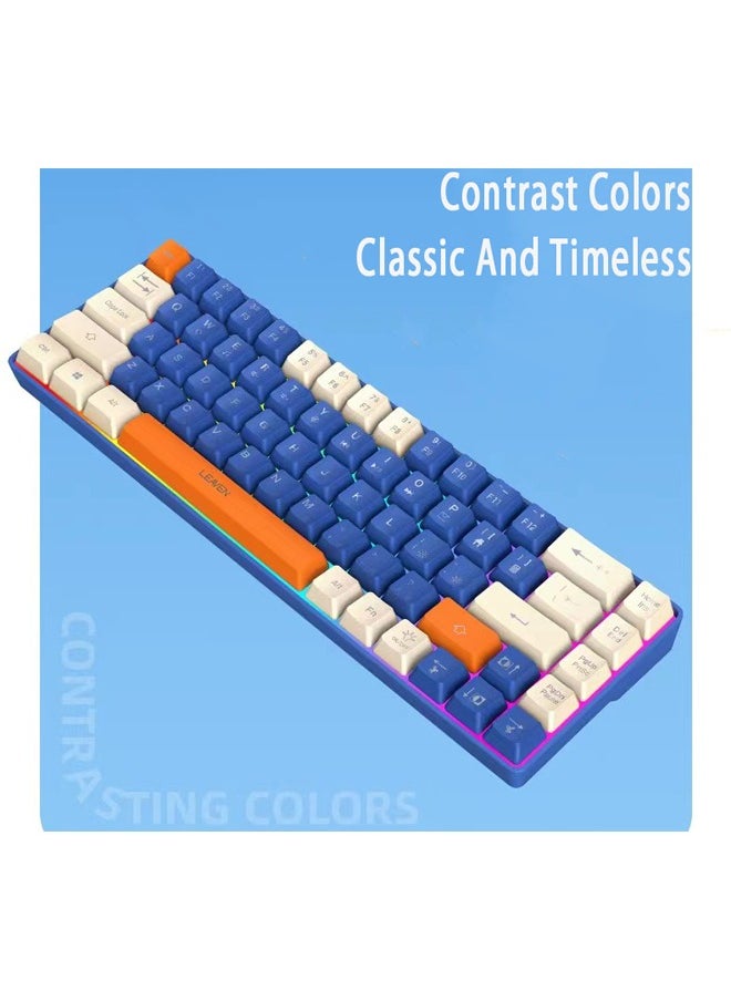 LEAVEN - 68 Keys RGB Gaming Keyboard Wired Waterproof and Three-color Keycaps for Gamers(Blue,white and orange) - Image 1