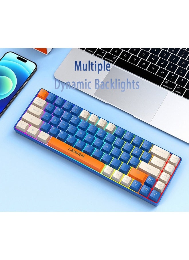 LEAVEN - 68 Keys RGB Gaming Keyboard Wired Waterproof and Three-color Keycaps for Gamers(Blue,white and orange) - Image 1