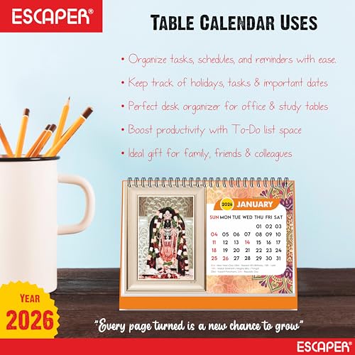 ESCAPER 2026 Hindu Gods Desk Calendar (A5 Size) – Lord Ram, Lord Hanuman, Laddu Gopal & Lord Ganesha Table Calendar, Spiritual & Religious Desk Calendar for Home & Office - Image 5