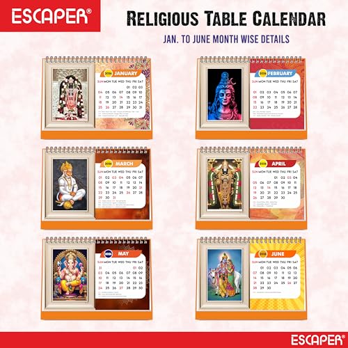 ESCAPER 2026 Hindu Gods Desk Calendar (A5 Size) – Lord Ram, Lord Hanuman, Laddu Gopal & Lord Ganesha Table Calendar, Spiritual & Religious Desk Calendar for Home & Office - Image 2