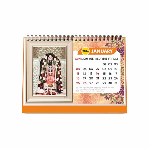ESCAPER 2026 Hindu Gods Desk Calendar (A5 Size) – Lord Ram, Lord Hanuman, Laddu Gopal & Lord Ganesha Table Calendar, Spiritual & Religious Desk Calendar for Home & Office - Image 1