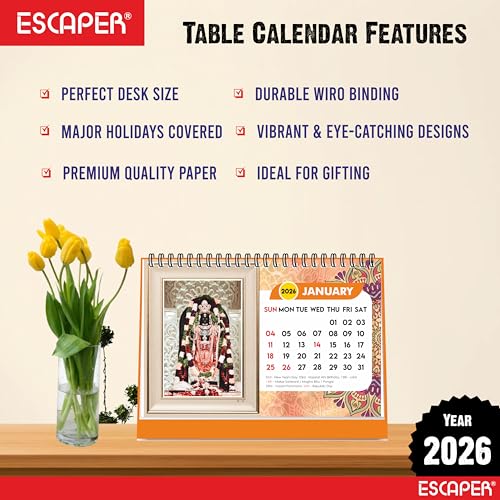 ESCAPER 2026 Hindu Gods Desk Calendar (A5 Size) – Lord Ram, Lord Hanuman, Laddu Gopal & Lord Ganesha Table Calendar, Spiritual & Religious Desk Calendar for Home & Office - Image 4