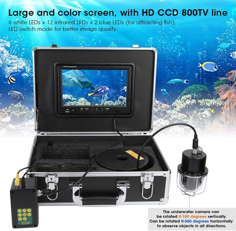 cheekyglo Underwater Fishing Camera Fish Finder with 100m Cable, 9in IP68 Waterproof Fishing Camera, 20 LEDs 360° Horizontal Rotation Underwater Fishing Video Camera(US) Us - Image 3