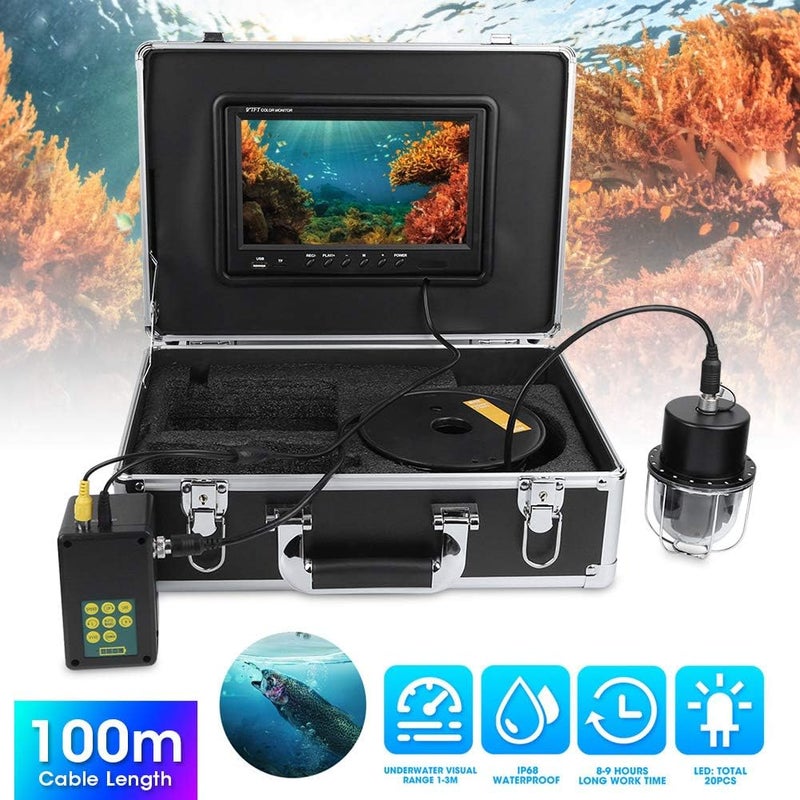 cheekyglo Underwater Fishing Camera Fish Finder with 100m Cable, 9in IP68 Waterproof Fishing Camera, 20 LEDs 360° Horizontal Rotation Underwater Fishing Video Camera(US) Us - Image 4