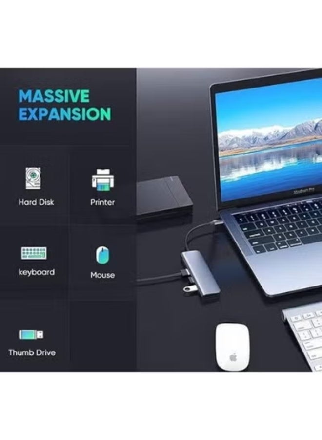 6-in-1 Type C Hub – 4K HDMI, SD/TF Card Reader, 3 USB 3.0 Ports for Laptops, MacBooks, Chromebooks, and USB-C Devices - Image 3