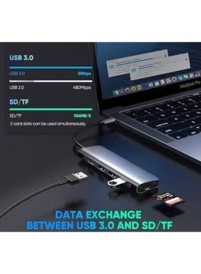 6-in-1 Type C Hub – 4K HDMI, SD/TF Card Reader, 3 USB 3.0 Ports for Laptops, MacBooks, Chromebooks, and USB-C Devices - Image 2
