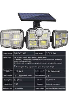 QLIGHT Outdoor Solar Lights, 120 LED Solar Motion Sensor Security Light 270° Wide Lighting Angle 3 Modes Solar Powered IP65 Waterproof Flood Wall Lampe for Garden Front Door Yard Porch Pathway  - Image 5