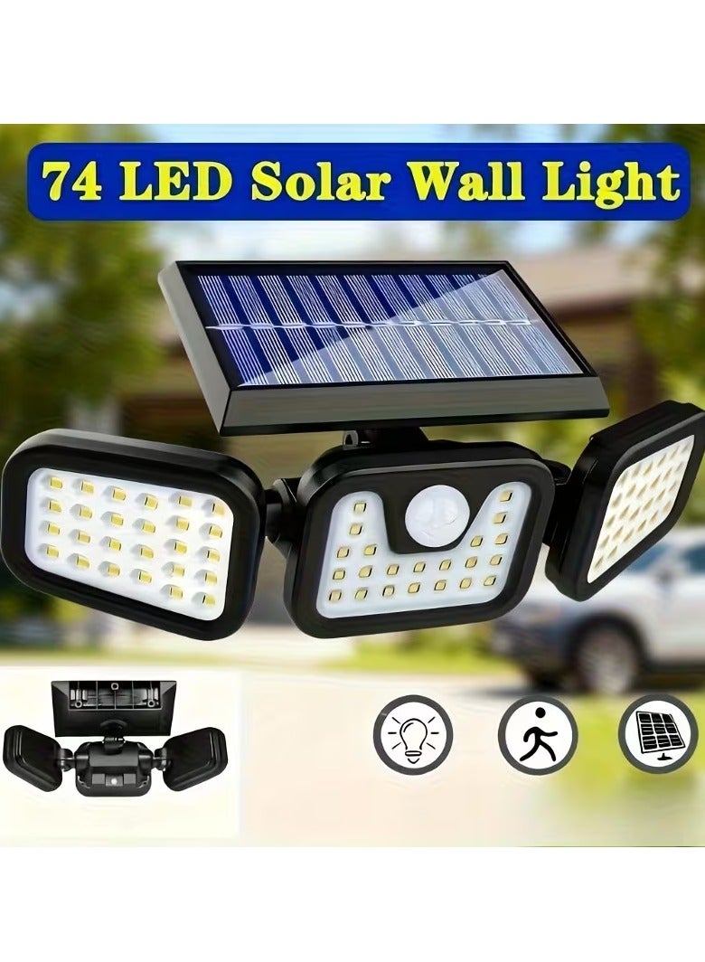 كيو لايت مصابيح شمسية خارجية، مصباح أمان يعمل بالطاقة الشمسية مزود بمستشعر حركة و74 مصباح LED، زاوية إضاءة واسعة 270 درجة، 3 أوضاع إضاءة، يعمل بالطاقة الشمسية، مقاوم للماء بمعيار IP65، مصباح جداري كاشف للحديقة، الباب الأمامي، الفناء، الشرفة، الممر - Image 4