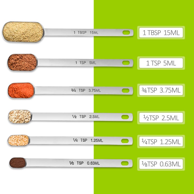 BERYLER طقم ملاعق قياس من بيريلر، ملاعق قياس من الفولاذ المقاوم للصدأ، مقبض طويل، ملاعق قياس معدنية، مجموعة من 6 قطع - Image 2