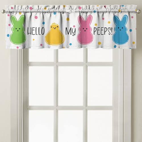 Xsinufn Easter Kitchen Curtains Valances 3 Piece Set,Spring Bunny Chick Hello My Peeps Rod Pocket Short Kitchen Tier Curtain Over Sink Window,Cute Farmhouse Cafe Curtains for Holiday Decor 36 Inch - Image 3