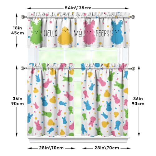 Xsinufn Easter Kitchen Curtains Valances 3 Piece Set,Spring Bunny Chick Hello My Peeps Rod Pocket Short Kitchen Tier Curtain Over Sink Window,Cute Farmhouse Cafe Curtains for Holiday Decor 36 Inch - Image 5